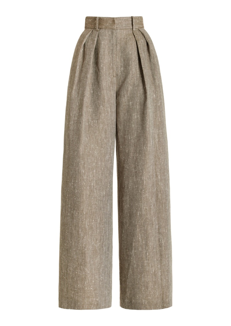 Brandon Maxwell - Herringbone Linen-Silk Wide-Leg Pants - Grey - US 12 - Moda Operandi