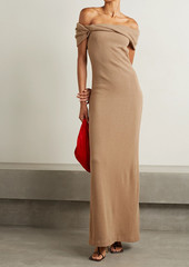 Brandon Maxwell - Off-the-shoulder cutout ribbed-knit maxi dress - Brown - M