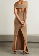 Brandon Maxwell - Off-the-shoulder cutout ribbed-knit maxi dress - Brown - M