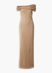 Brandon Maxwell - Off-the-shoulder cutout ribbed-knit maxi dress - Brown - M