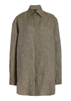 Brandon Maxwell - Phillipa Linen-Silk Mini Shirt Dress - Grey - M - Moda Operandi