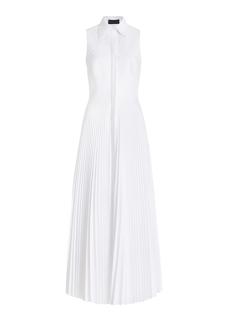 Brandon Maxwell - The Alston Pleated Bustier Cotton Maxi Dress - Ivory - US 2 - Moda Operandi