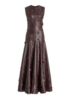 Brandon Maxwell - The Catarina Embellished Leather Maxi Dress - Burgundy - US 2 - Moda Operandi