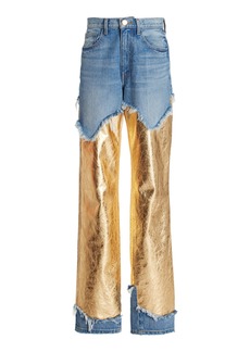Brandon Maxwell - The Cortlandt Paneled Metallic Leather Straight-Leg Jeans - Gold - 27 - Moda Operandi