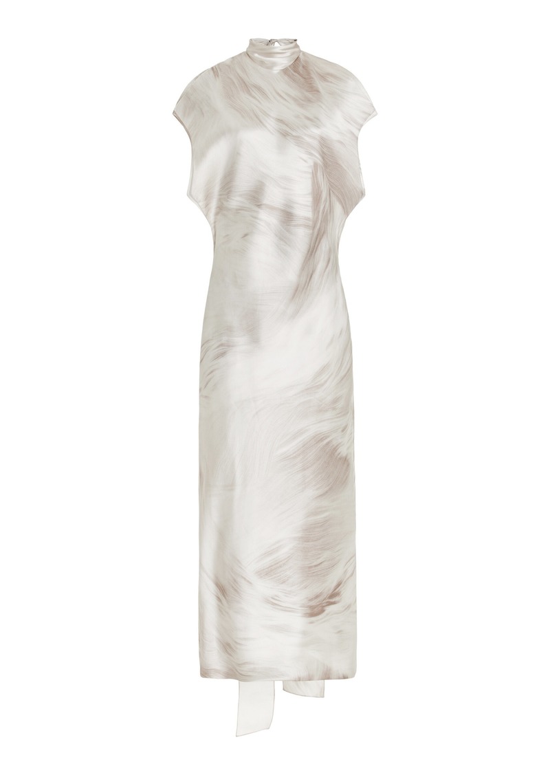 Brandon Maxwell - The Evie Scarf-Detailed Silk Midi Dress - Silver - US 4 - Moda Operandi