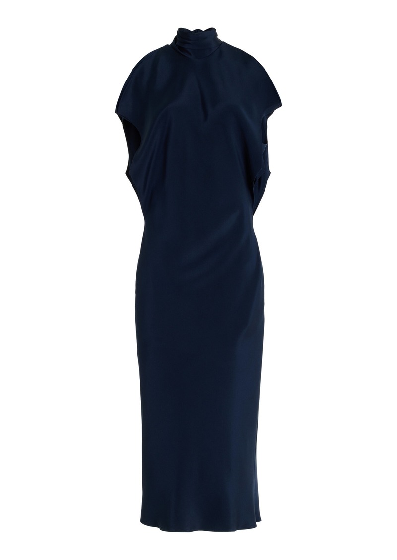 Brandon Maxwell - The Evie Silk Midi Shift Dress With Neck Scarf - Navy - US 4 - Moda Operandi