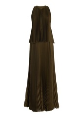 Brandon Maxwell - The Hallett Pleated Georgette Maxi Dress - Black - US 0 - Moda Operandi