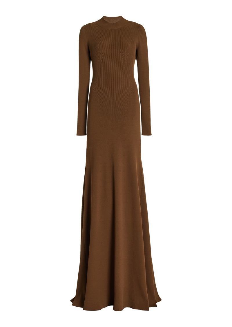 Brandon Maxwell - The Vanessa Mock Neck Knit Wool-Blend Maxi Dress - Brown - S - Moda Operandi