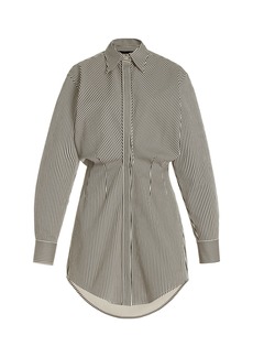 Brandon Maxwell - The Vera Striped Linen-Silk Mini Shirt Dress - Navy - US 6 - Moda Operandi