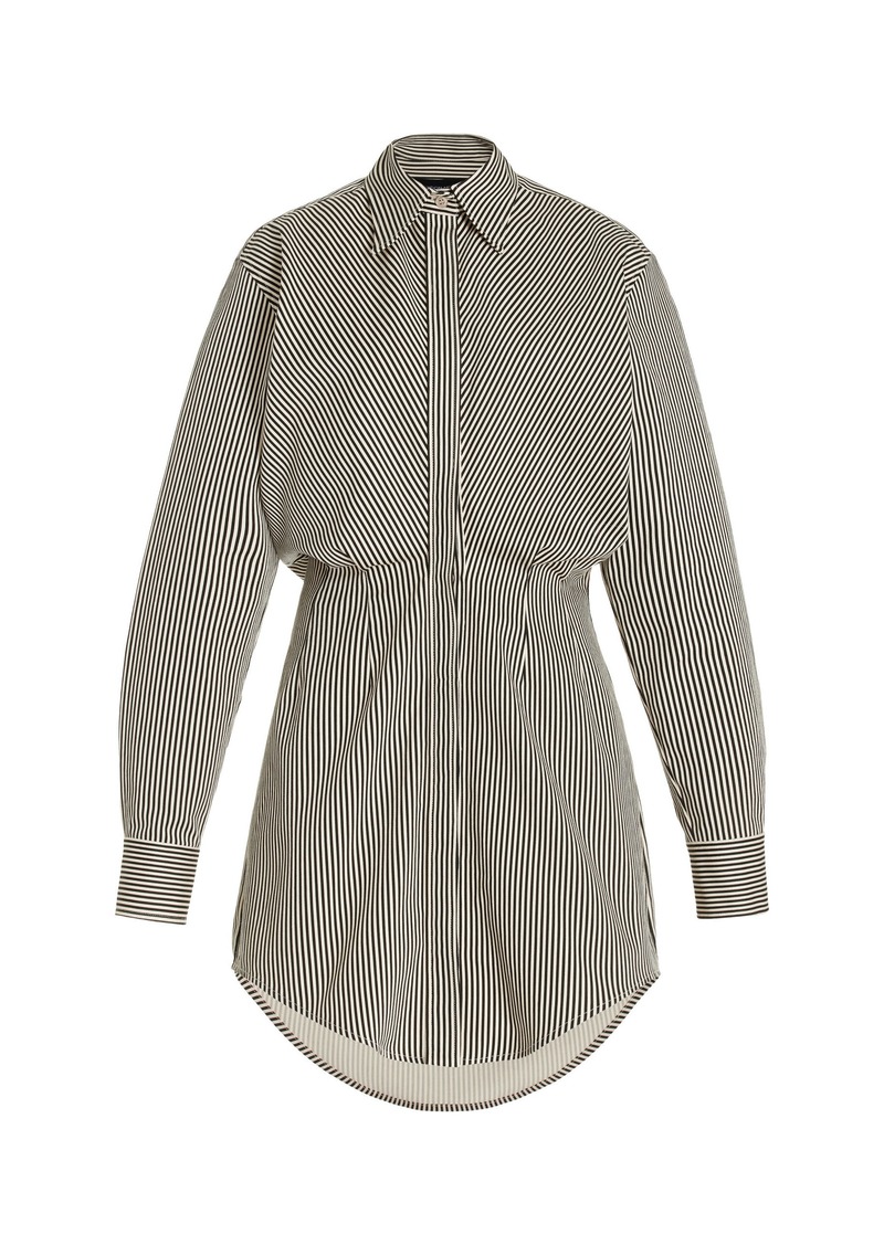 Brandon Maxwell - The Vera Striped Linen-Silk Mini Shirt Dress - Navy - US 6 - Moda Operandi