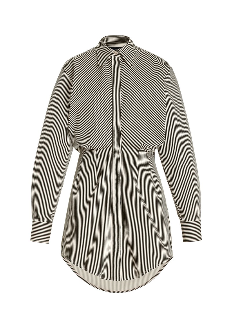 Brandon Maxwell - The Vera Striped Linen-Silk Mini Shirt Dress - Navy - US 2 - Moda Operandi