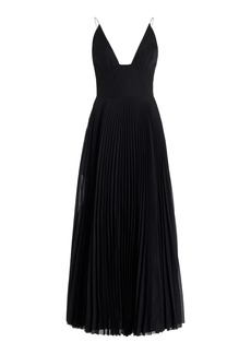Brandon Maxwell - Wesley Pleated Silk-Cotton Maxi Dress - Black - US 8 - Moda Operandi