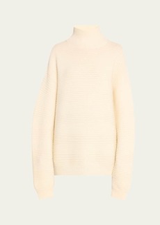 Brandon Maxwell Garter Stitch High-Neck Wool Sweater