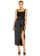 Brandon Maxwell Satin Bustier Cocktail Dress With Wrap Skirt