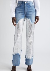 Brandon Maxwell Stella Mixed Media Straight Leg Jeans