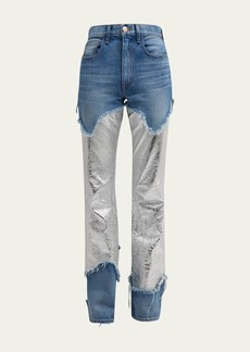 Brandon Maxwell The Cortlandt Denim Pants with Metallic Leather Detail