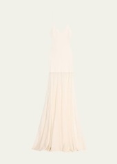 Brandon Maxwell The Katya Ribbed Knit Maxi Dress with Sheer Pleated Skirt