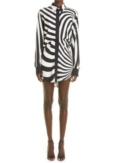 Brandon Maxwell The Nouveau Long Sleeve Mini Shirtdress in Black And White Swirl at Nordstrom