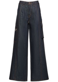 Brandon Maxwell Cotton Denim Mid Rise Extra Wide Jeans
