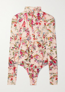 Brandon Maxwell Floral-print Stretch-jersey Thong Bodysuit