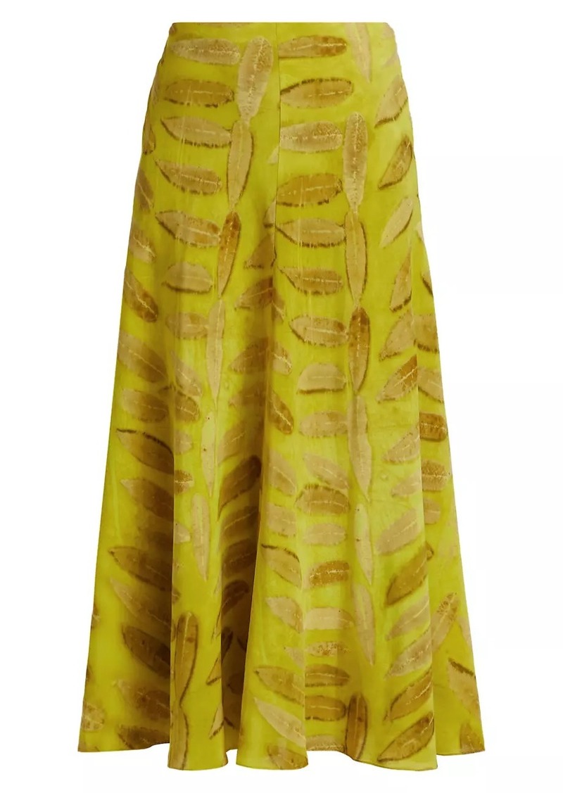 Brandon Maxwell Millie Silk Printed Flare Midi-Skirt