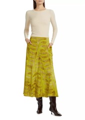 Brandon Maxwell Millie Silk Printed Flare Midi-Skirt