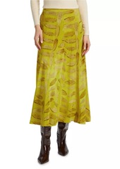 Brandon Maxwell Millie Silk Printed Flare Midi-Skirt