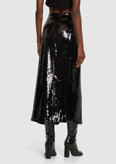 Brandon Maxwell Sequined High Rise Zip Midi Skirt