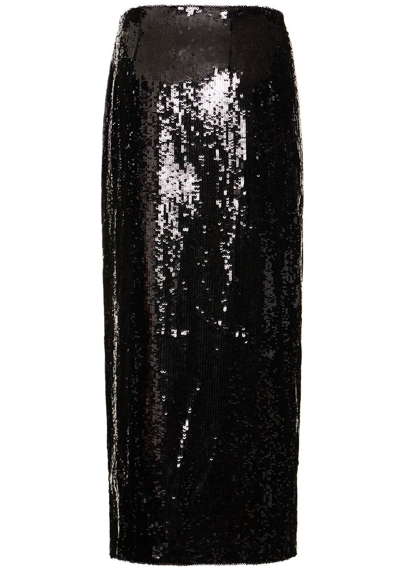 Brandon Maxwell Sequined High Rise Zip Midi Skirt