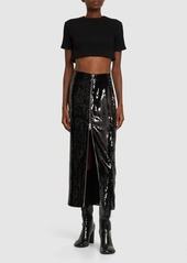 Brandon Maxwell Sequined High Rise Zip Midi Skirt