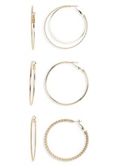Brass Plum BP. 3-Pack Hoop Earrings in Gold at Nordstrom