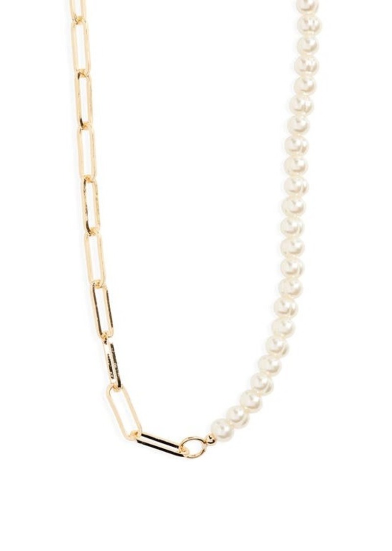 Brass Plum BP. Imitation Pearl & Paper Clip Chain Necklace