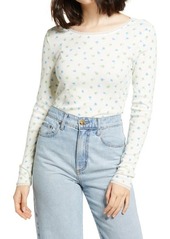 Brass Plum BP. Lace Trim Long Sleeve Tee in Ivory Flutter Tossed Ditsy at Nordstrom