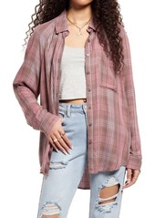 Brass Plum BP. Raglan Sleeve Plaid Button-Up Shirt in Brown- Pink Luxe Plaid at Nordstrom