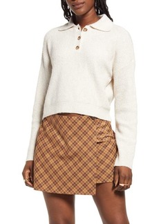 Brass Plum BP. Rib Long Sleeve Polo Sweater in Beige Oatmeal Light Heather at Nordstrom