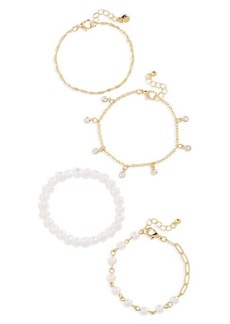 Brass Plum BP. Set of 4 Imitation Pearl & Crystal Assorted Bracelets
