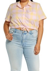 Brass Plum BP. Windowpane Crop Button-Up Shirt in Pink- Yellow Windowpane at Nordstrom