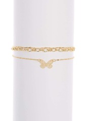 Brass Plum Mini Butterfly Charm Anklet - Set of 3