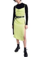 Brass Plum BP. + Wildfang Square Neck Satin Slipdress in Neon Green at Nordstrom