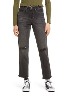 Brass Plum BP. Ripped High Waist Ankle Mom Jeans in Vintage Black at Nordstrom