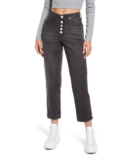 Brass Plum BP. Button Fly Mom Jeans in Faded Black Wash at Nordstrom