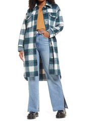 Brass Plum BP. Oversized Shirt Coat in Green- Ivory Liam Plaid at Nordstrom