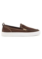 Brioni - Topstitched Suede Slip-on Trainers - Mens - Brown