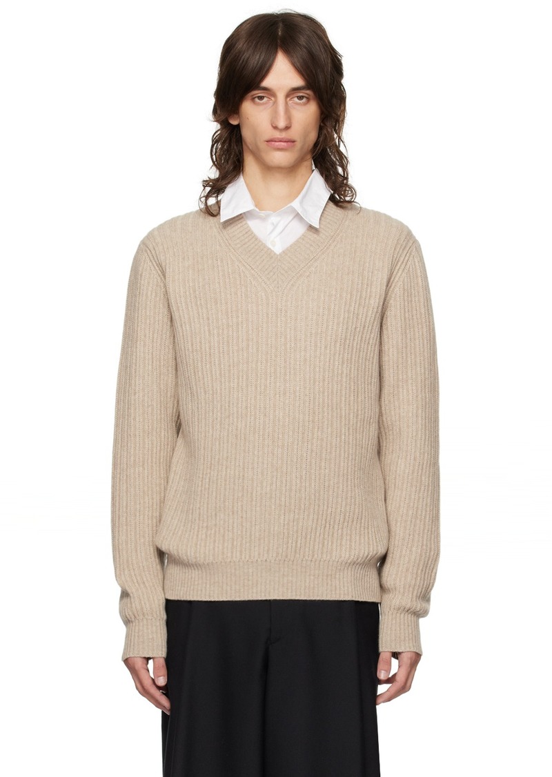 Brioni Beige Cashmere V-Neck Sweater