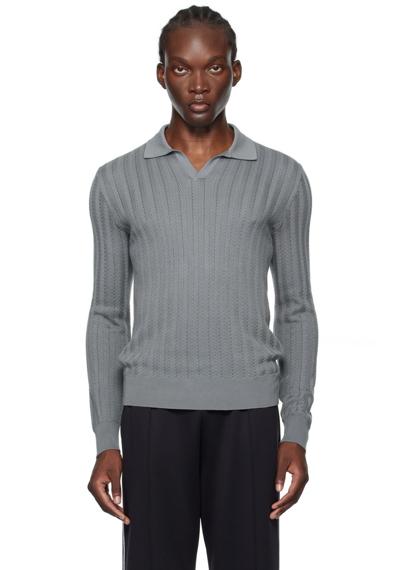 Brioni Gray Sea Island Cotton Polo