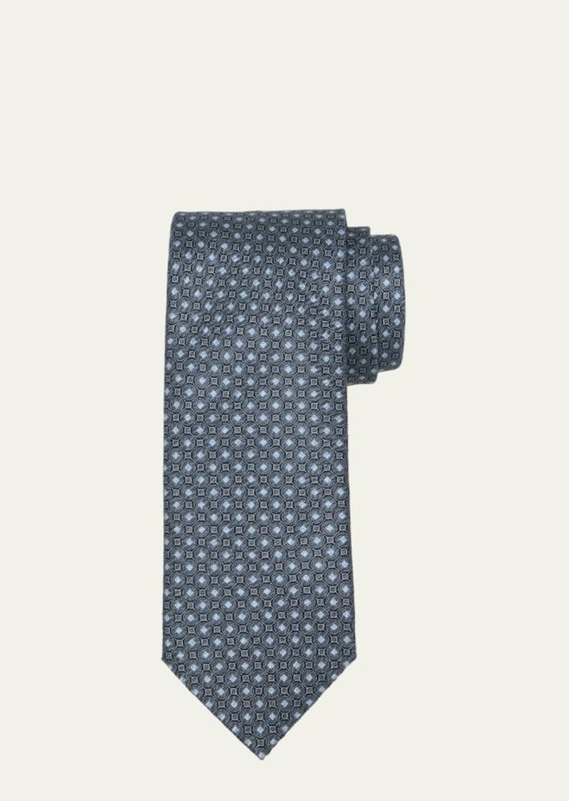 Brioni Men's Circle-Print Silk Tie