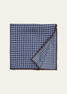 Brioni Men's Diamond-Print Reversible Silk Pocket Square
