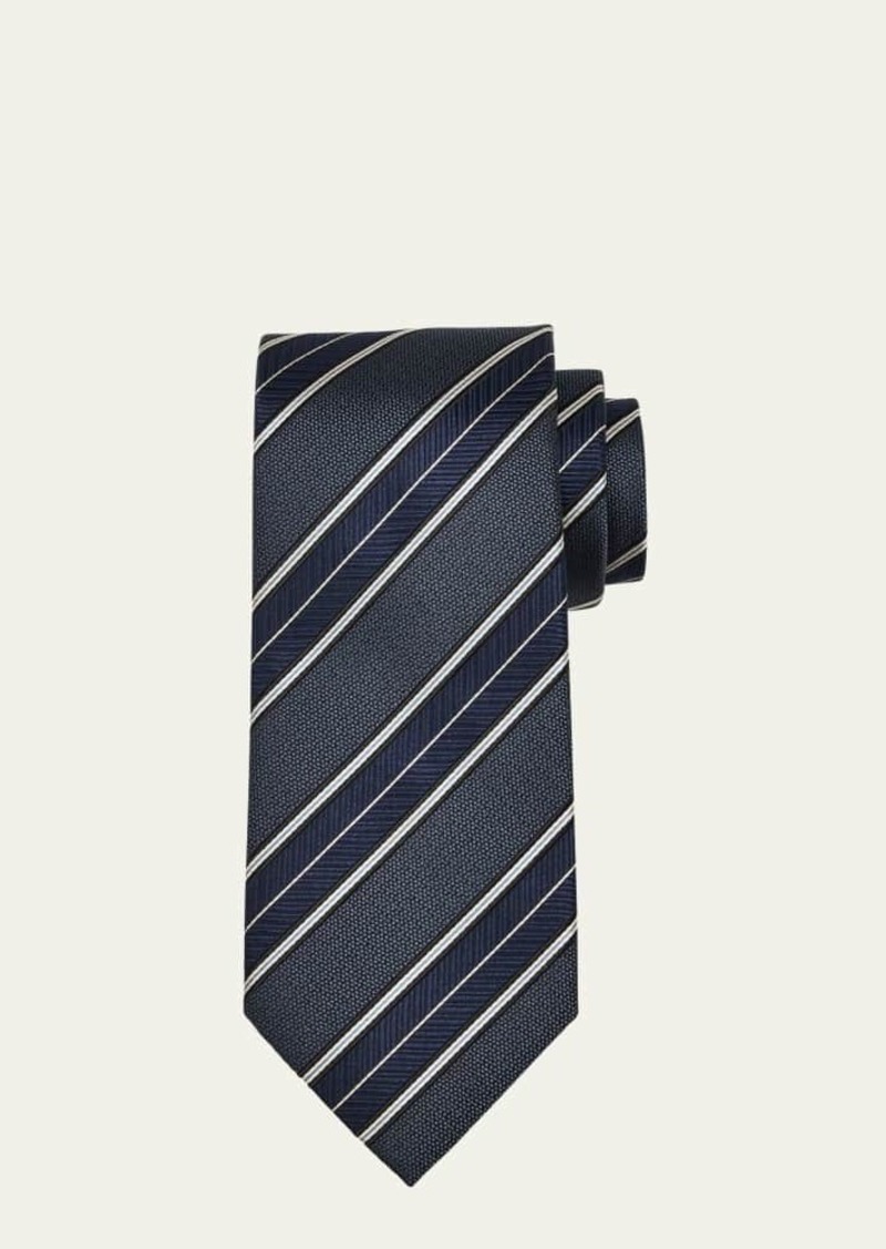 Brioni Men's Jacquard Regimental Stripe Silk Tie