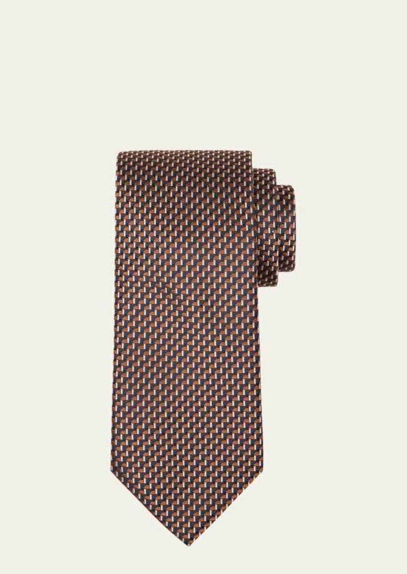 Brioni Men's Micro-Geometric Jacquard Silk Tie