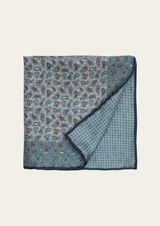 Brioni Men's Paisley-Print Reversible Silk Pocket Square